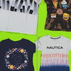 4 Tops Bundle Girls Sizes 12-16 Tie-dye Bleached Black White Pink Blue T-shirts